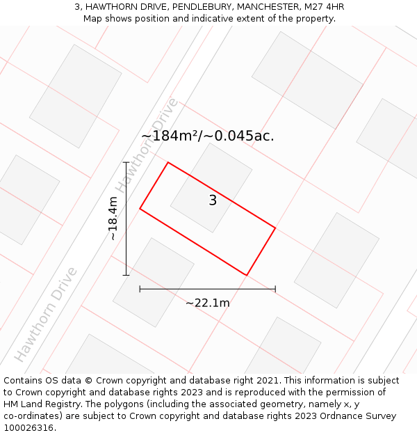 3, HAWTHORN DRIVE, PENDLEBURY, MANCHESTER, M27 4HR: Plot and title map