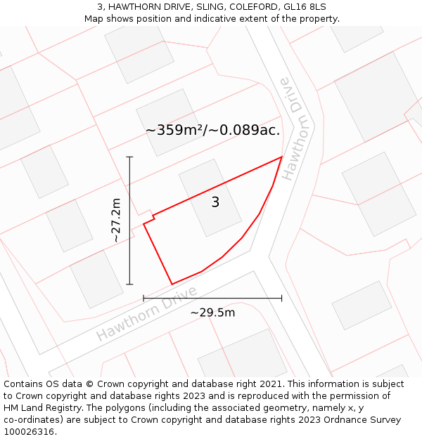 3, HAWTHORN DRIVE, SLING, COLEFORD, GL16 8LS: Plot and title map