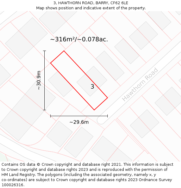 3, HAWTHORN ROAD, BARRY, CF62 6LE: Plot and title map