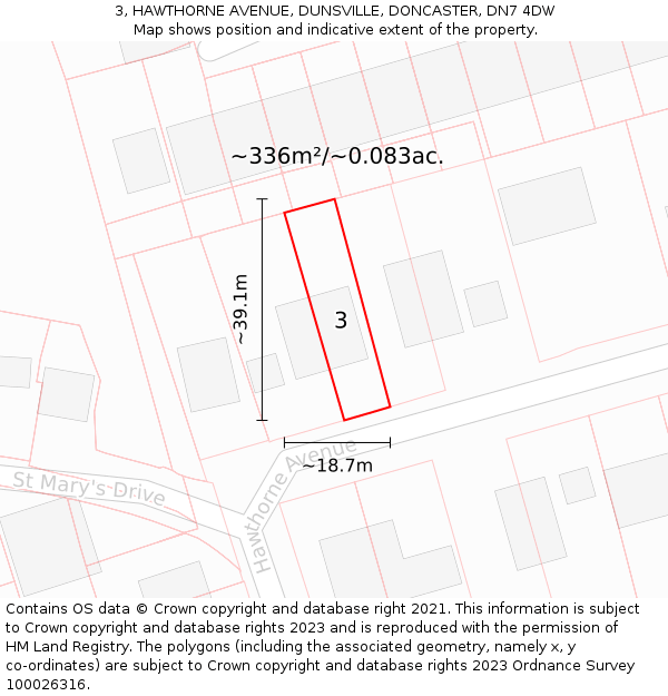 3, HAWTHORNE AVENUE, DUNSVILLE, DONCASTER, DN7 4DW: Plot and title map