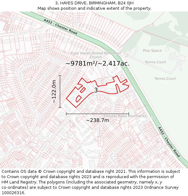 3, HAYES DRIVE, BIRMINGHAM, B24 0JH: Plot and title map