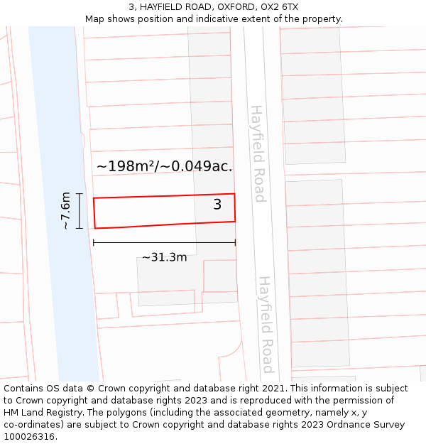 3, HAYFIELD ROAD, OXFORD, OX2 6TX: Plot and title map