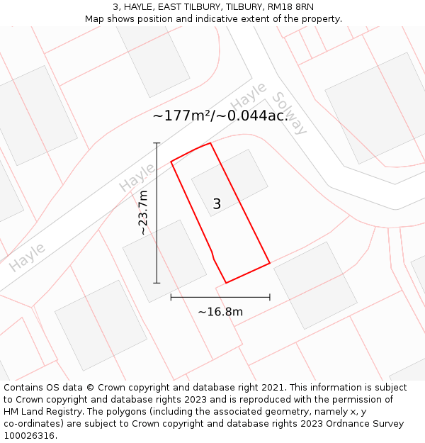 3, HAYLE, EAST TILBURY, TILBURY, RM18 8RN: Plot and title map