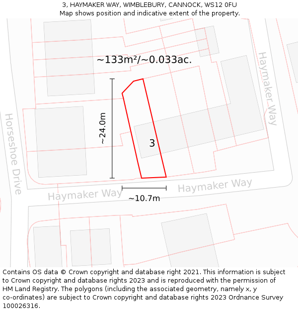 3, HAYMAKER WAY, WIMBLEBURY, CANNOCK, WS12 0FU: Plot and title map