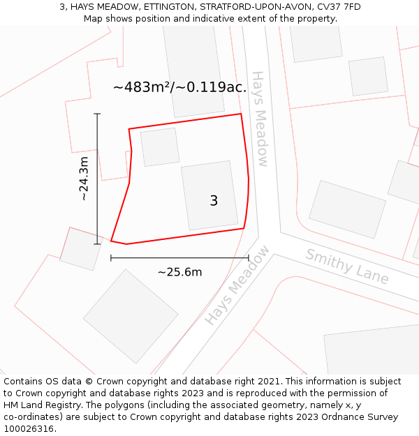 3, HAYS MEADOW, ETTINGTON, STRATFORD-UPON-AVON, CV37 7FD: Plot and title map