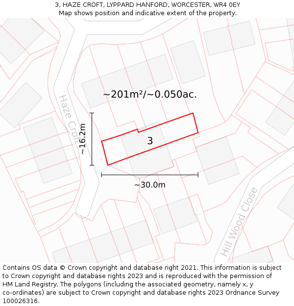 3, HAZE CROFT, LYPPARD HANFORD, WORCESTER, WR4 0EY: Plot and title map