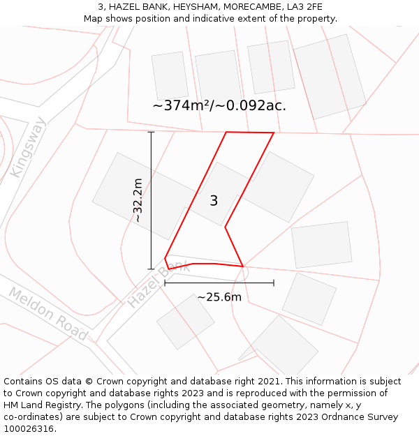 3, HAZEL BANK, HEYSHAM, MORECAMBE, LA3 2FE: Plot and title map