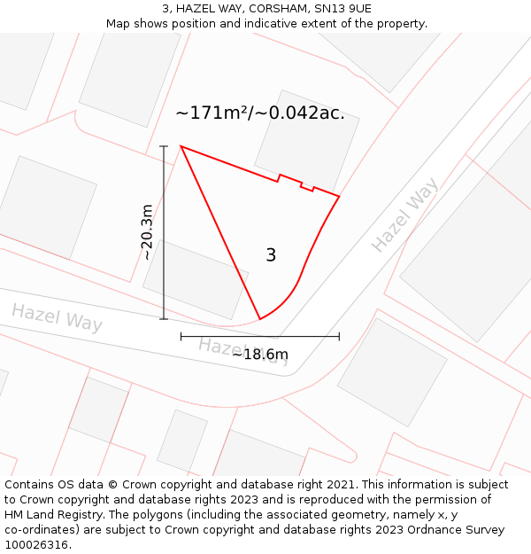 3, HAZEL WAY, CORSHAM, SN13 9UE: Plot and title map