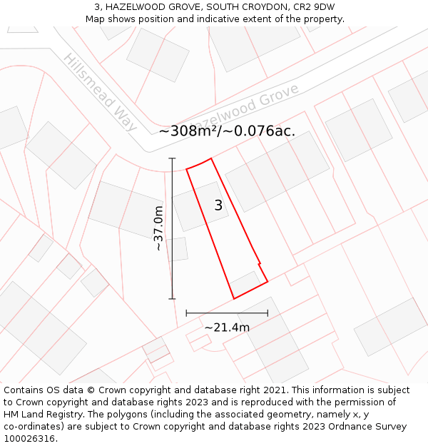 3, HAZELWOOD GROVE, SOUTH CROYDON, CR2 9DW: Plot and title map