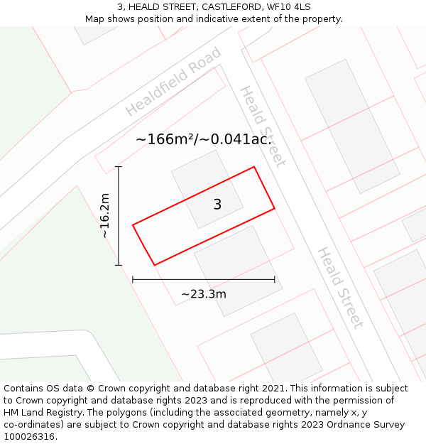 3, HEALD STREET, CASTLEFORD, WF10 4LS: Plot and title map