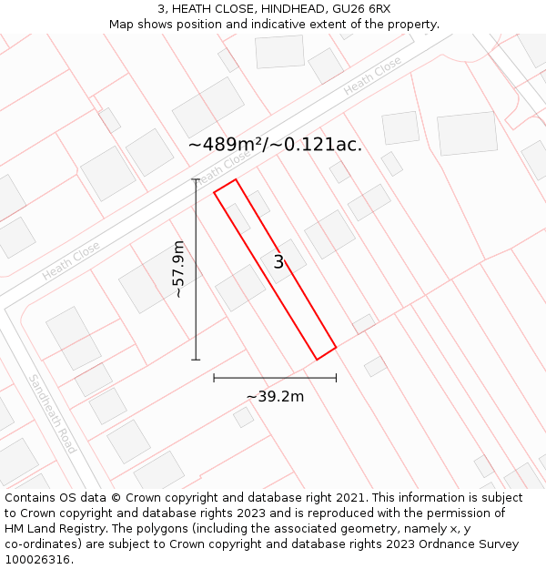 3, HEATH CLOSE, HINDHEAD, GU26 6RX: Plot and title map