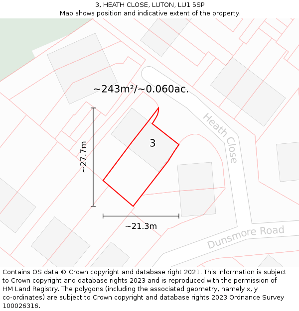 3, HEATH CLOSE, LUTON, LU1 5SP: Plot and title map