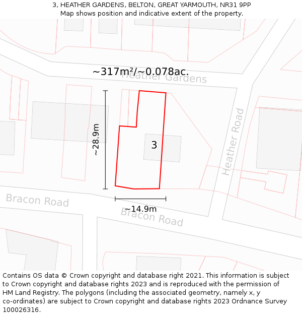 3, HEATHER GARDENS, BELTON, GREAT YARMOUTH, NR31 9PP: Plot and title map