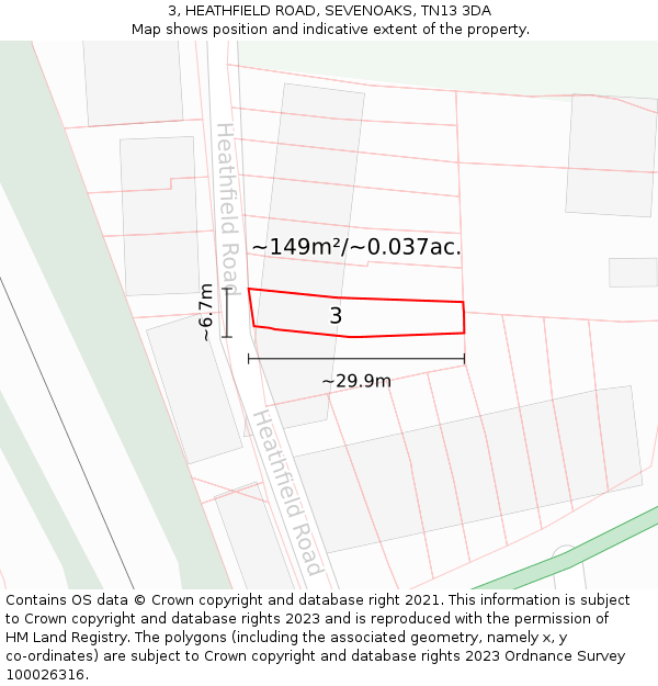 3, HEATHFIELD ROAD, SEVENOAKS, TN13 3DA: Plot and title map