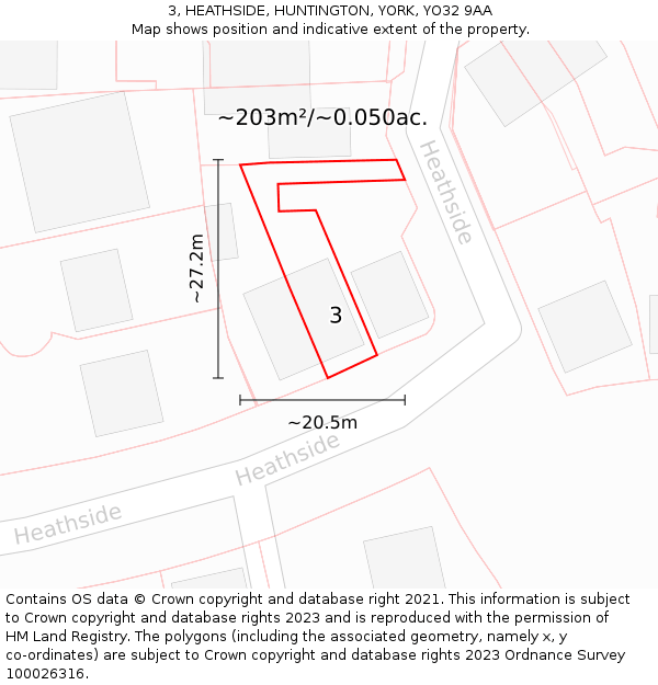 3, HEATHSIDE, HUNTINGTON, YORK, YO32 9AA: Plot and title map