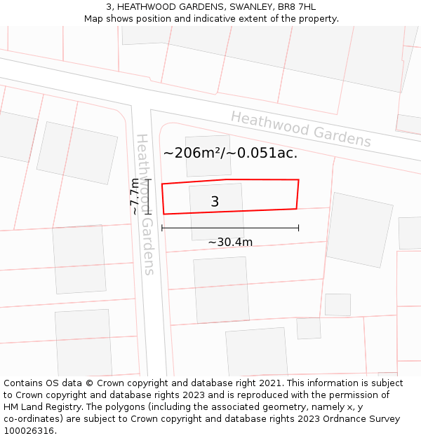 3, HEATHWOOD GARDENS, SWANLEY, BR8 7HL: Plot and title map