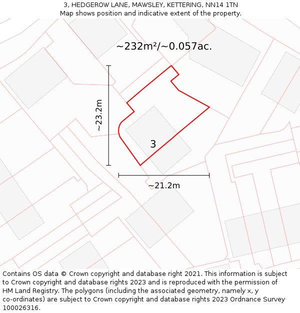 3, HEDGEROW LANE, MAWSLEY, KETTERING, NN14 1TN: Plot and title map