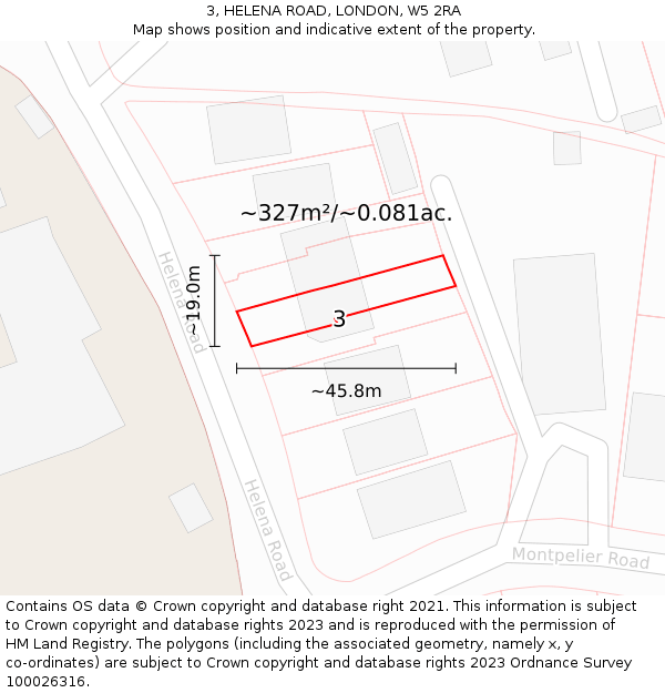 3, HELENA ROAD, LONDON, W5 2RA: Plot and title map