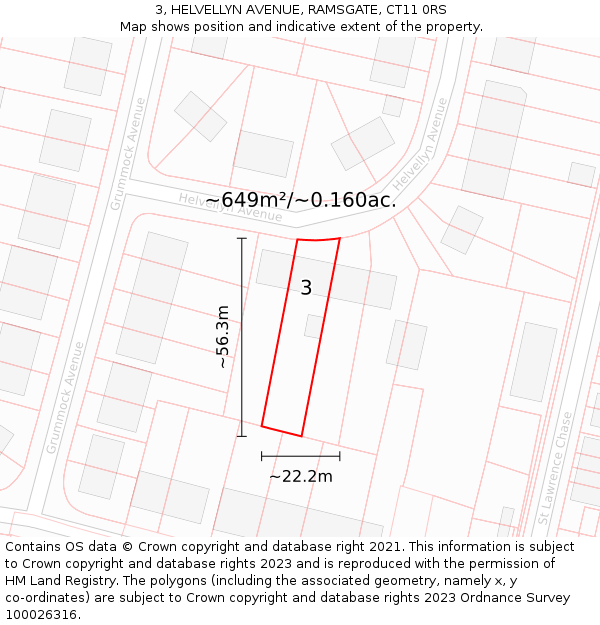 3, HELVELLYN AVENUE, RAMSGATE, CT11 0RS: Plot and title map