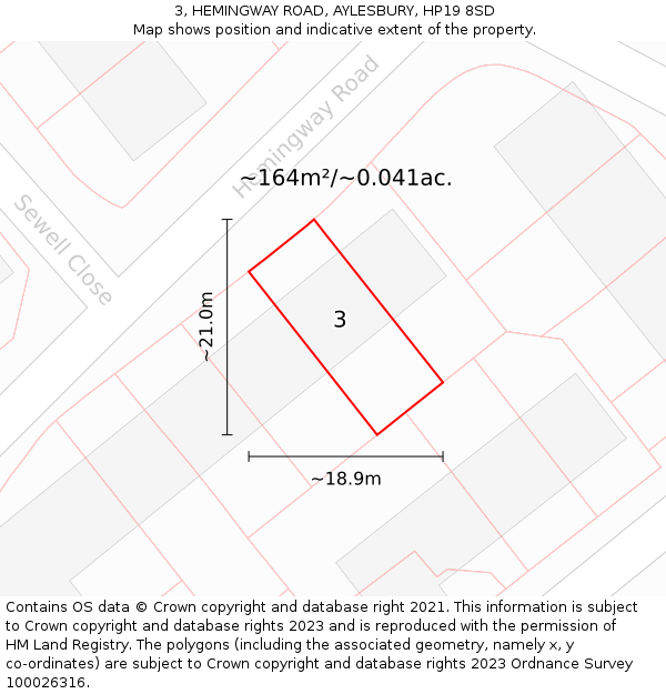 3, HEMINGWAY ROAD, AYLESBURY, HP19 8SD: Plot and title map