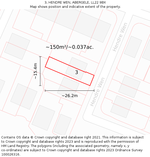 3, HENDRE WEN, ABERGELE, LL22 9BX: Plot and title map