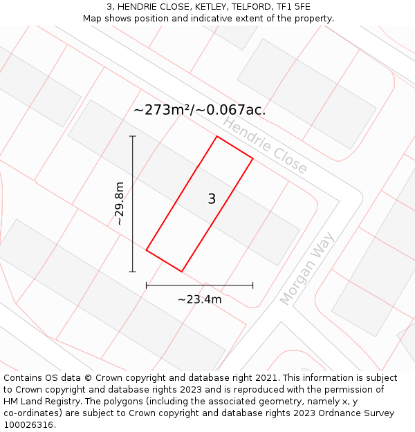 3, HENDRIE CLOSE, KETLEY, TELFORD, TF1 5FE: Plot and title map