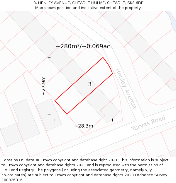 3, HENLEY AVENUE, CHEADLE HULME, CHEADLE, SK8 6DP: Plot and title map