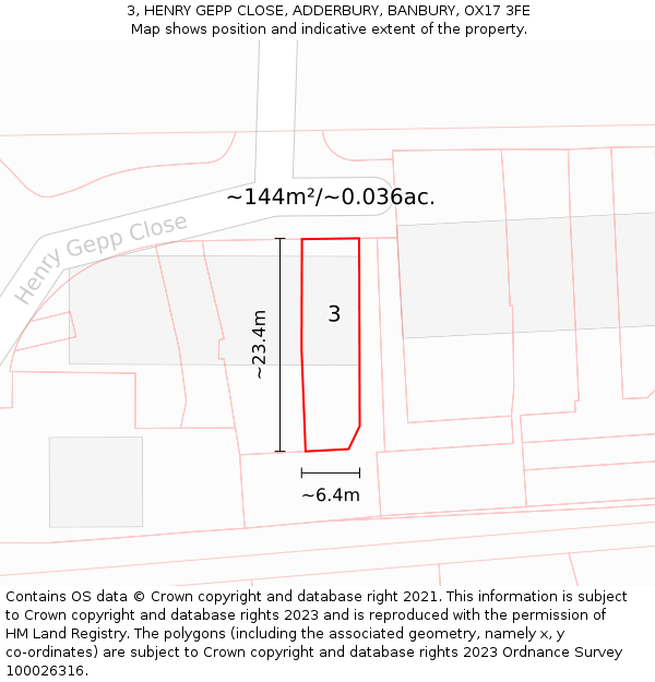 3, HENRY GEPP CLOSE, ADDERBURY, BANBURY, OX17 3FE: Plot and title map