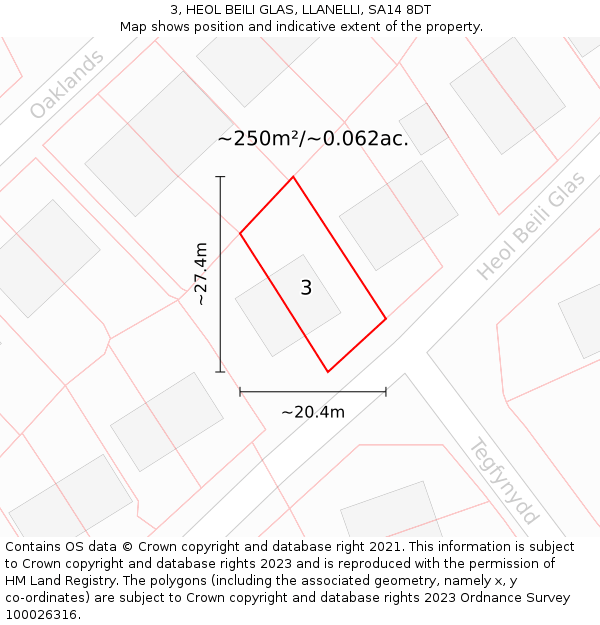 3, HEOL BEILI GLAS, LLANELLI, SA14 8DT: Plot and title map