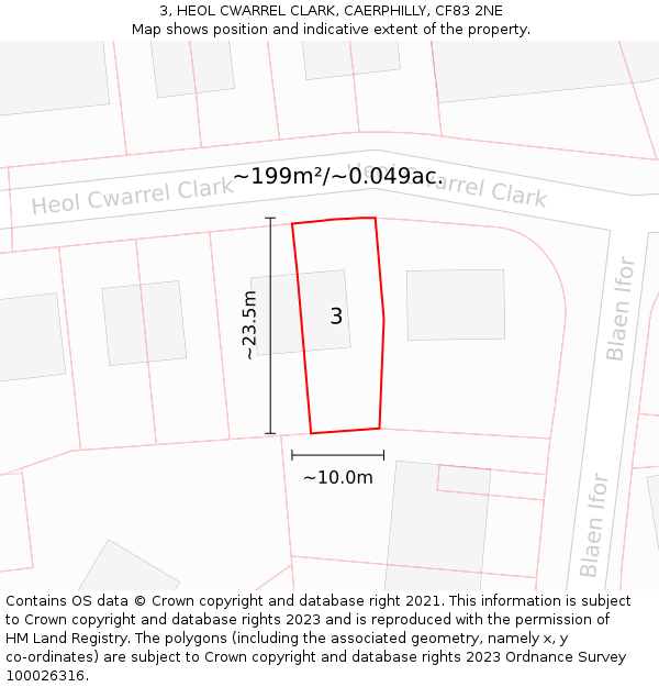 3, HEOL CWARREL CLARK, CAERPHILLY, CF83 2NE: Plot and title map