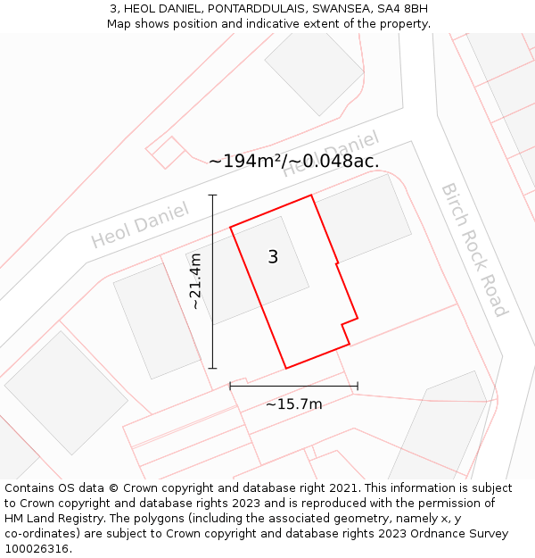 3, HEOL DANIEL, PONTARDDULAIS, SWANSEA, SA4 8BH: Plot and title map