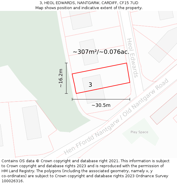 3, HEOL EDWARDS, NANTGARW, CARDIFF, CF15 7UD: Plot and title map