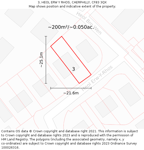 3, HEOL ERW Y RHOS, CAERPHILLY, CF83 3QX: Plot and title map