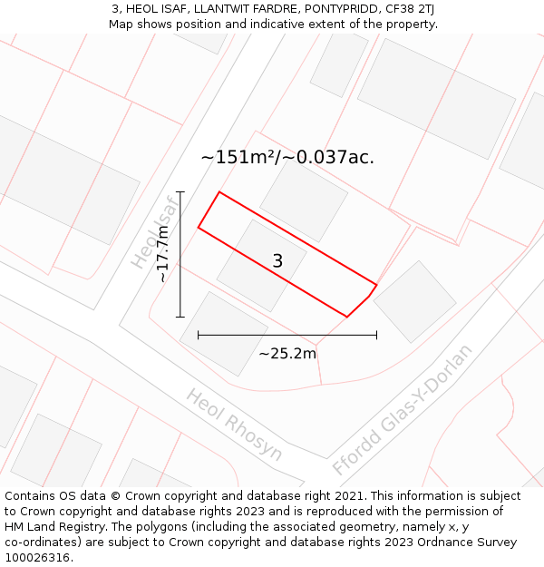 3, HEOL ISAF, LLANTWIT FARDRE, PONTYPRIDD, CF38 2TJ: Plot and title map