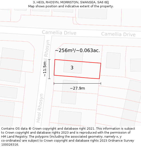 3, HEOL RHOSYN, MORRISTON, SWANSEA, SA6 6EJ: Plot and title map