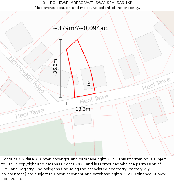 3, HEOL TAWE, ABERCRAVE, SWANSEA, SA9 1XP: Plot and title map