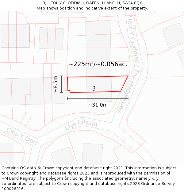 3, HEOL Y CLODDIAU, DAFEN, LLANELLI, SA14 8QX: Plot and title map