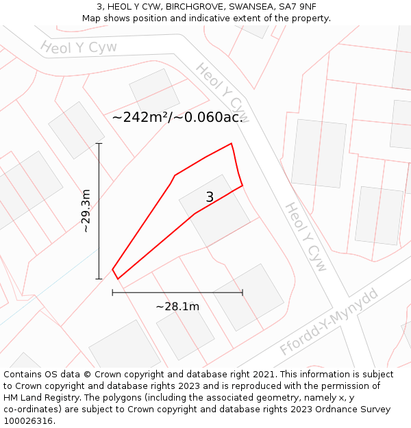 3, HEOL Y CYW, BIRCHGROVE, SWANSEA, SA7 9NF: Plot and title map