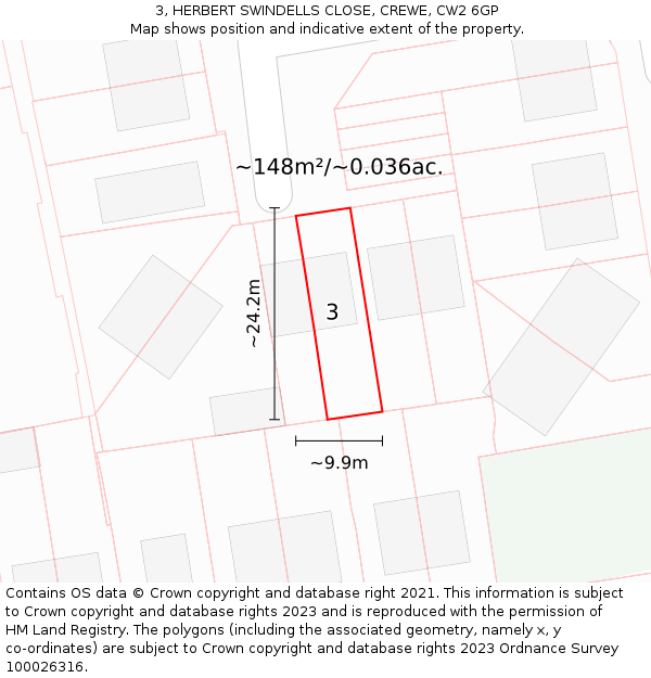 3, HERBERT SWINDELLS CLOSE, CREWE, CW2 6GP: Plot and title map
