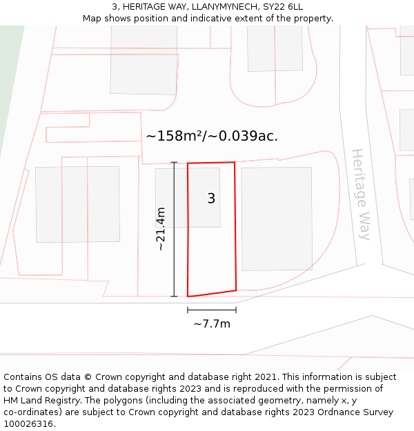3, HERITAGE WAY, LLANYMYNECH, SY22 6LL: Plot and title map