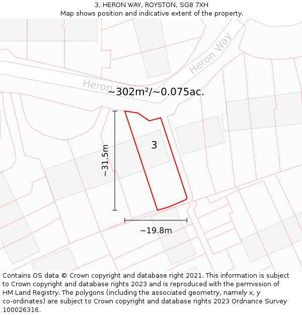 3, HERON WAY, ROYSTON, SG8 7XH: Plot and title map