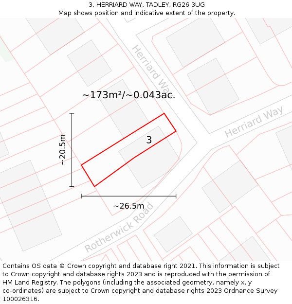 3, HERRIARD WAY, TADLEY, RG26 3UG: Plot and title map