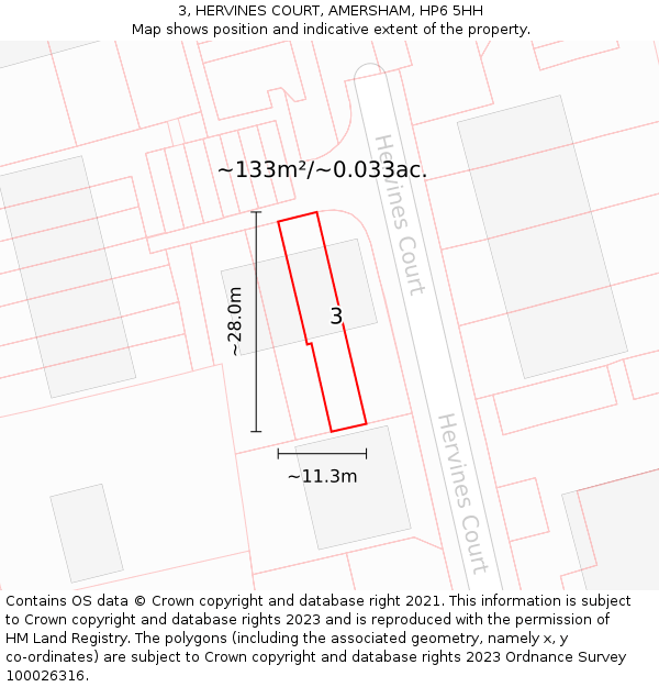 3, HERVINES COURT, AMERSHAM, HP6 5HH: Plot and title map