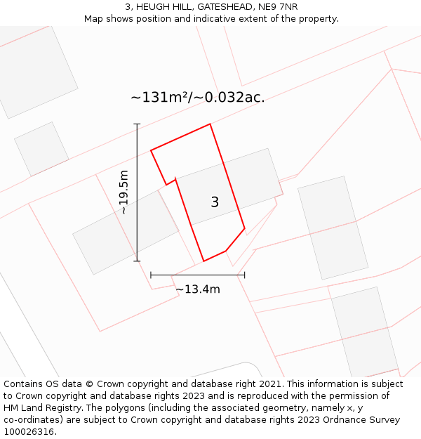 3, HEUGH HILL, GATESHEAD, NE9 7NR: Plot and title map