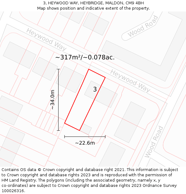 3, HEYWOOD WAY, HEYBRIDGE, MALDON, CM9 4BH: Plot and title map