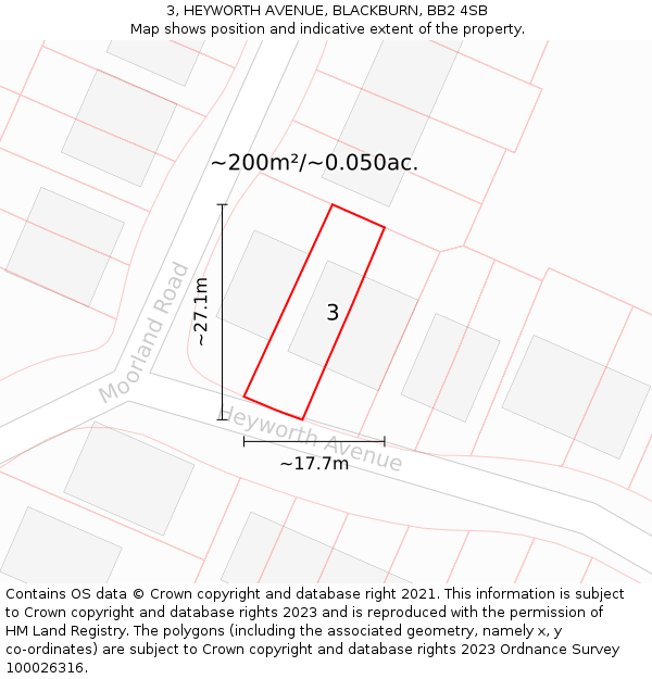 3, HEYWORTH AVENUE, BLACKBURN, BB2 4SB: Plot and title map