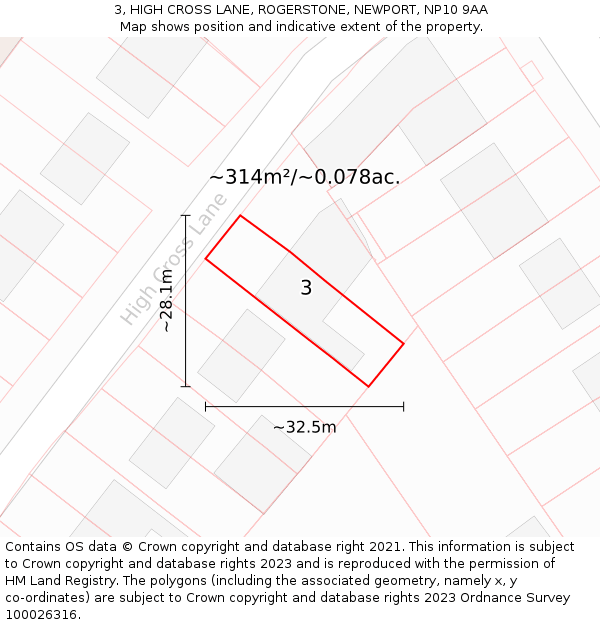 3, HIGH CROSS LANE, ROGERSTONE, NEWPORT, NP10 9AA: Plot and title map