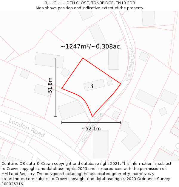 3, HIGH HILDEN CLOSE, TONBRIDGE, TN10 3DB: Plot and title map