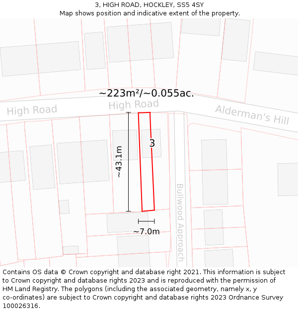 3, HIGH ROAD, HOCKLEY, SS5 4SY: Plot and title map