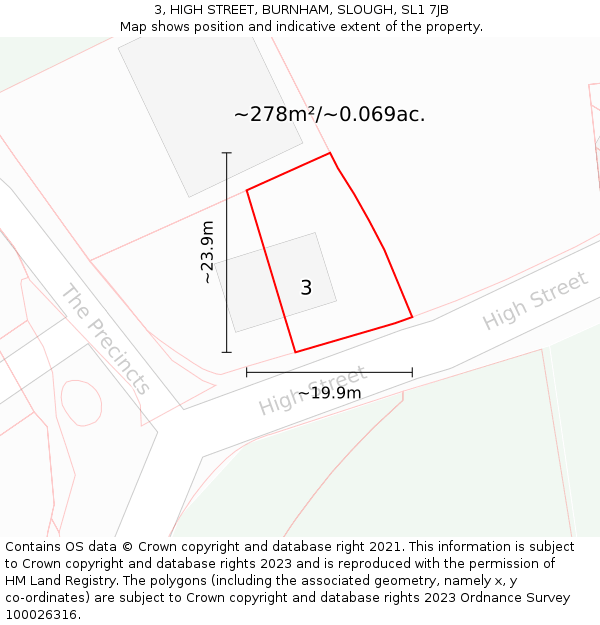 3, HIGH STREET, BURNHAM, SLOUGH, SL1 7JB: Plot and title map